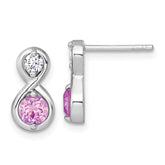 Sterling Silver Rhodium-plated Polished Round Lab Created Ruby and CZ Infinity Post Earrings